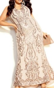 City Chic Luxurious Maxi Rose Gold sequin M 18. New in package.sexy fishtail hem